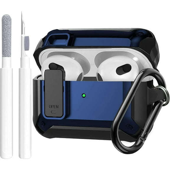 Airpods 3rd Generation Case with Lock & Cleaning Kit, OTOPO Rugged Shockproof Airpod 3 Protective Cover Men Women for Apple Airpod 3rd Gen Case 2021, Black/Blue